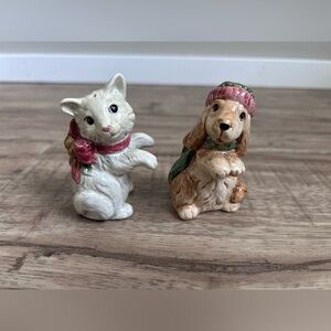 Holiday vintage Fitz and Floyd Christmas Dog and Cat salt and pepper shakers